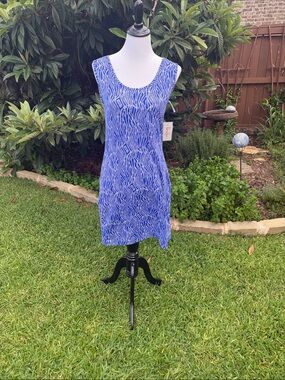 Blue Sleeveless Printed Shift Dress